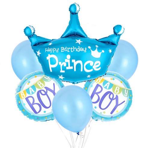 파티팡 은박풍선 고무풍선 생일파티 장식 풍선부케세트, 1개, 생일 프린스왕관 블루세트