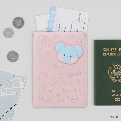 BT21소년단 여권지갑pu 다용도 여권 여행 항공권 증명서백 미니