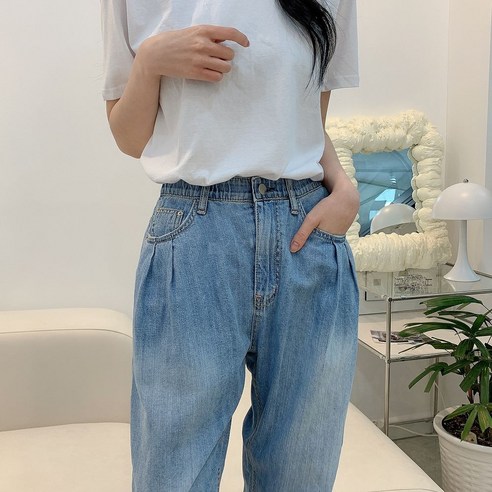 옷자락 여자 빈티지 와이드 보이핏 배기 9부 청바지