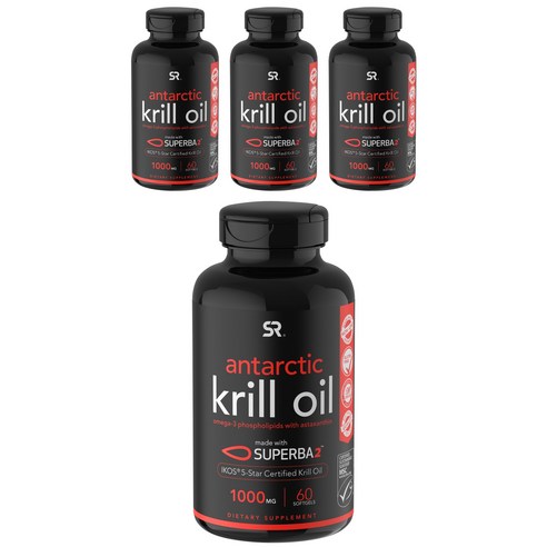스포츠리서치 슈퍼바2 앤타크틱 크릴 오일 1000mg 아스타크산틴 포함 소프트젤, 60개입, 4개