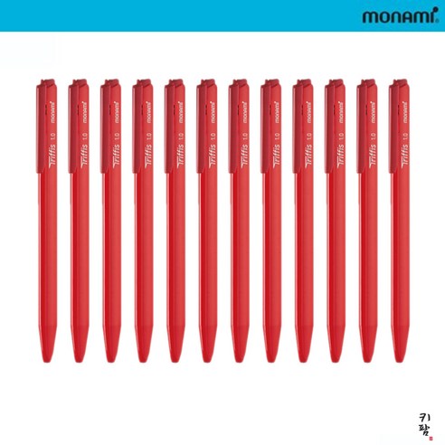 모나미 트리피스 유성볼펜 0.5 0.7 1.0mm 1타 12자루 삼각볼펜 휴대 용이, 24개, 1.0mm 레드