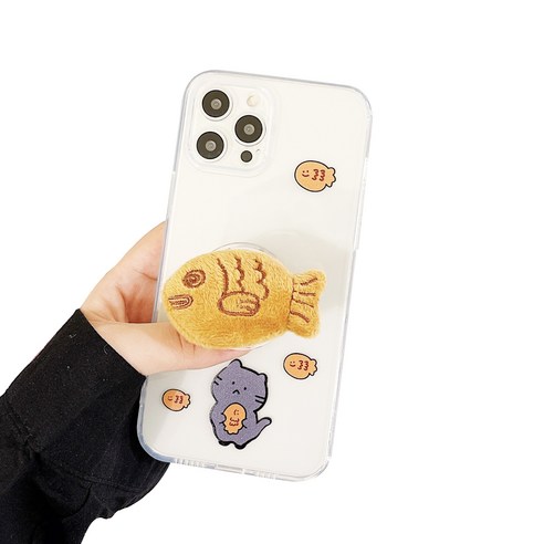 iPhone 13 13pro 12promax 11 투명 TPU 고양이 붕어빵 + 스탠드 폰 케이스