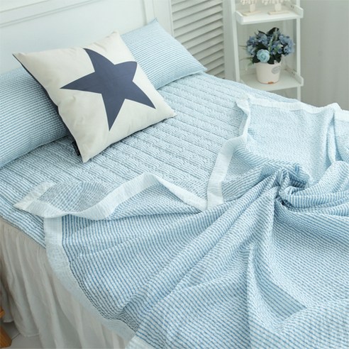 바숨 시어서커 여름 홑이불+침대패드+베개커버 침구풀세트