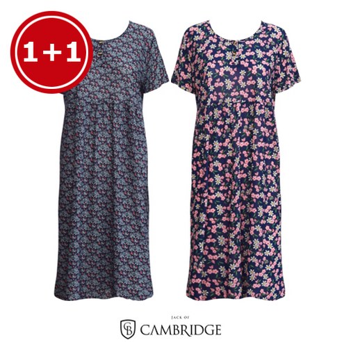 잭오브캠브릿지 여성용 엄마 홈웨어 여름 쿨링 냉장고 까실 반팔원피스 1+1 실속세트