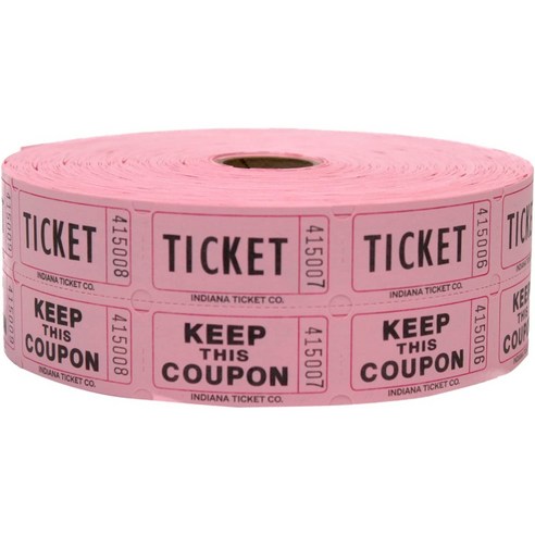 INDIANA TICKET CO. 핑크 추첨 티켓 2 000장 더블 롤 50/50 추첨 티켓 티켓 카니발 도어 상품 음료 등 INDIANA TICKET CO. 2 000 Pink Raffle Tickets Double Roll 50/50 Raffle, 1