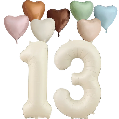 파파 파티 크림 하트 대형 숫자 기념일 생일 풍선 세트, 1세트, 크림 13 + 하트7종