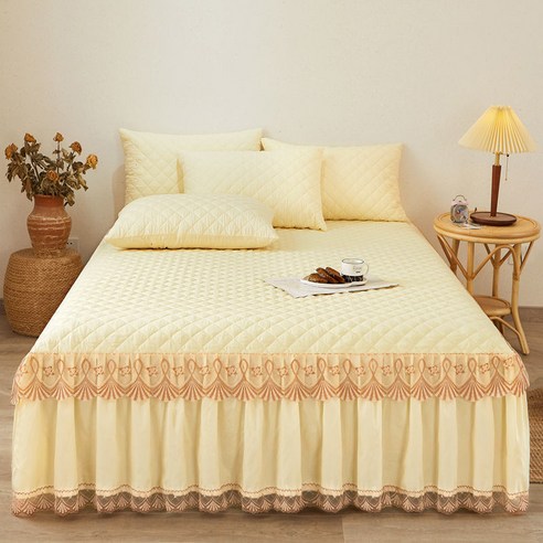 원피스 [적합] 퀼트 침대 스커트 싱글 피스 두꺼운 미끄럼 방지 침대보 레이스 침대 시트 매트리스, 120*200cm 원피스 베드 스커트, 옥색