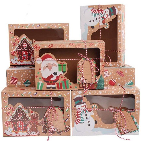 Monland 창문이 있는 크리스마스 쿠키 상자 선물 주기를 위한 휴일 과자 사탕 파티 호의 상자, 갈색