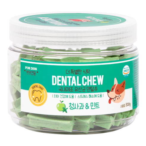 푸디 더특별한식탁 유산균 덴탈츄 강아지 간식 껌, 1개, 300g, 비타민이 풍부한 청사과&민트