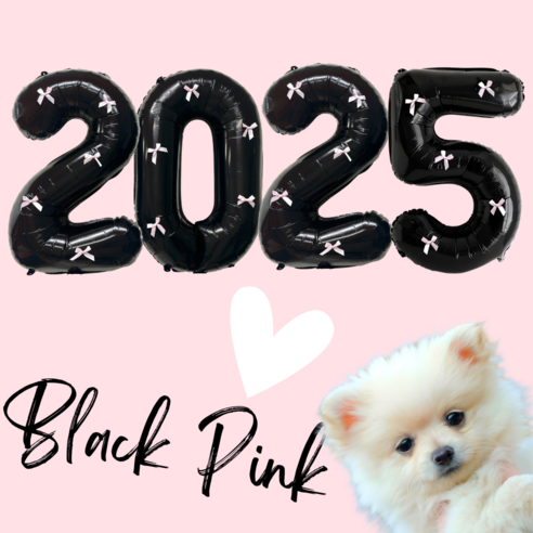 파티룰루 블랙핑크 숫자풍선 리본 대형 생일, 1개, 2025 세트