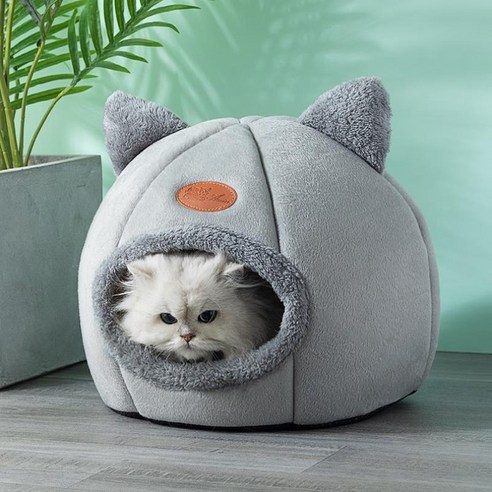 겨울 고양이 침대 수면 매트 바구니 강아지 애완 동물 텐트 쿠션하우스, 라이트 그레이