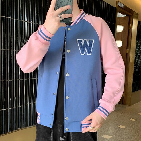 2021 새로운 색상 대비 야구 재킷 남자 유행 가을 스탠드 칼라 느슨한 전국 패션 파일럿 스포츠 자켓