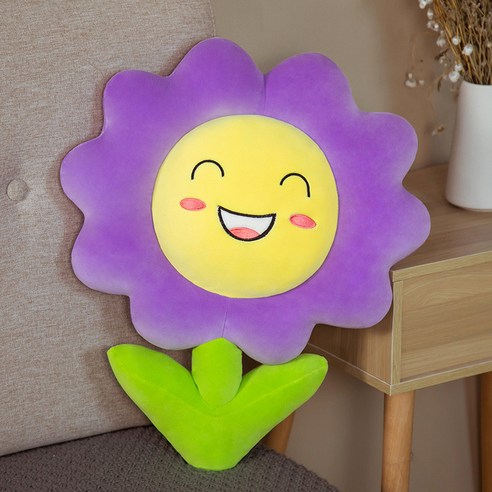 창의 만화 태양 꽃 쿠션 시트 쿠션 모방 해바라기 다다미 여성 선물, 보라색, 45cm