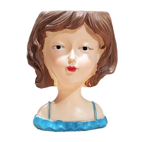 작은 수지 여성 흉상 꽃병 식물 용 배수 구멍이있는 즙이 많은 냄비 가정용 농가 현관 액세서리 용 화분, E
