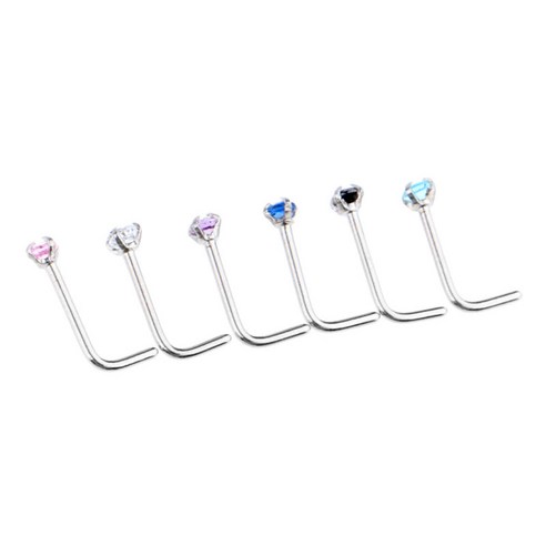 6 조각 혼합 색상 크리스탈 L 자형 코 링 스터드 크리스탈 20G 보석 다목적 귀 립 눈썹 피어싱