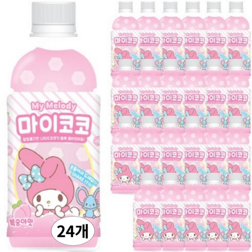 산리오 마이코코 음료 시나모롤 마이멜로디 쿠로미 포차코 폼폼푸린 헬로키티, 24개, 340ml, 마이멜로디(복숭아맛)