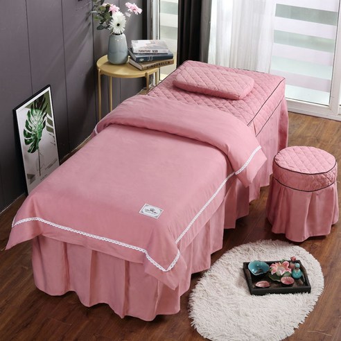 마사지샵 피부관리샵 미용 침대 베드 커버세트 덮개 풀세트, 핑크