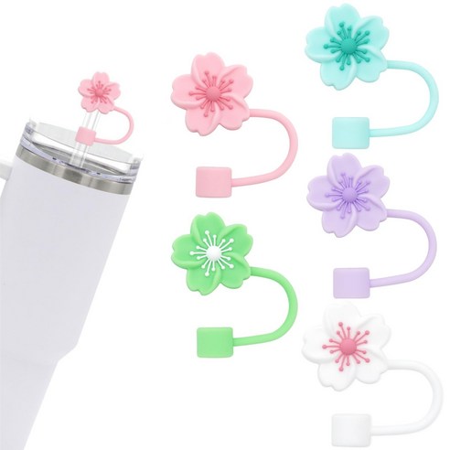 베고니아 빨대 커버 캡 - 대용량 텀블러용 10mm 실리콘 빨대 뚜껑 꽃 모양, 30개, 5색