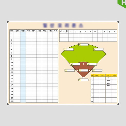 야구작전판 1200x900 스포츠현황판 도안칠판 주문제작 화이트보드판, 일반형[알자석부착X]