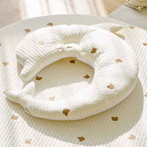 헤헤 돌고래 기능성 아기 바디필로우 베개 애착 인형 양면 쿠션 태열 역류방지 수유 터미타임, 곰돌이 자수