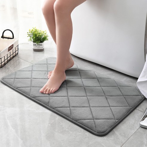 티아오 50*80cm 고밀도 메모리폼 흡수 미끄럼방지 욕실/화장실 매트, 체크 라이트 그레이