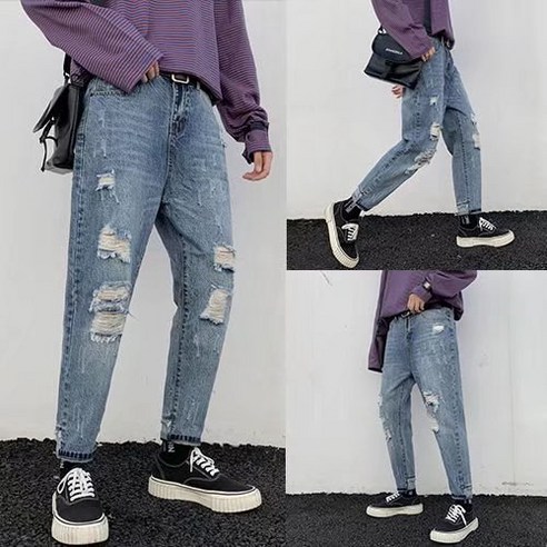 S-3XL 남성 한국 스타일 패션 슬림 찢어진 청바지 A52