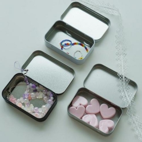 깡통 수납 사탕 굿즈 [알루미늄 2size 케이스 정리 철제 틴케이스 사각 철 보관함] 3color 소품 카드, M_화이트, 1개