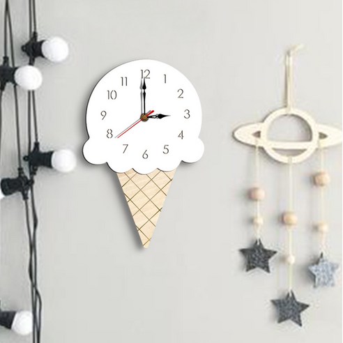 브랜드없음 노르딕 스타일 아이스크림 벽시계 홈 거실을위한 조용한 나무 시계, 하얀색