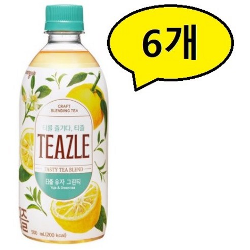 웅진 티즐 유자 그린티, 500ml, 6개