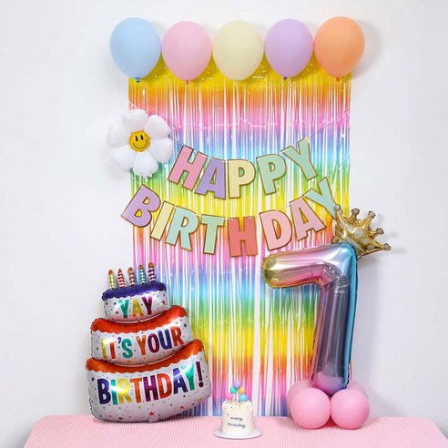 [피앤비유니티]스마일데이지 풍선스탠드 생일장식커튼세트 펌프포함, 1세트, 03-7)숫자기본형마카롱커튼세트7