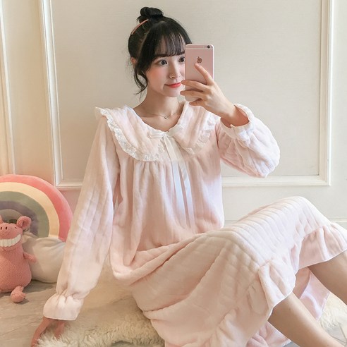 코랄 벨벳 잠옷 잠옷 여자 추동 가후 플란넬 롱 공주 가정복