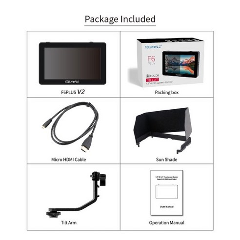 필월드 F6 Plus 5.5인치 온 카메라 DSLR 필드 모니터 3D LUT 터치 스크린 IPS FHD 1920×1080 비디오 초점 4K HDMI 지원 – 표준 액세서리 포함 노가암