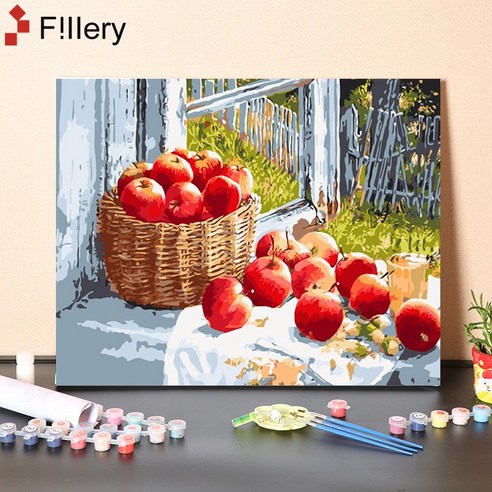 FiIIery DIY명화그리기 피포페인팅 풍경화 인물화그리기 그림그리기 세트 40 x 50cm, 134-붉은 사과
