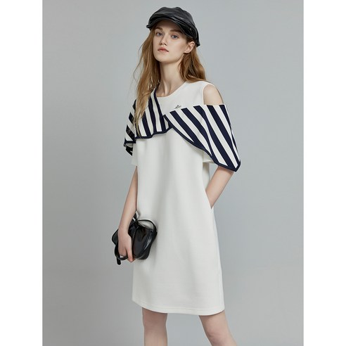 원피스 ELLE 흰색 디자인 감각 느슨한 strapless 드레스 여성 2023 여름 새로운 통근 스타일 간단한 틈새 스커트