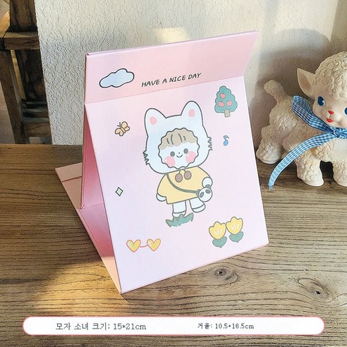 DFMEI 데스크탑 메이크업 거울 데스크탑은 대형 접이식 작은 거울 여성 기숙사 휴대용 휴대용 드레싱 거울을 서있을 수 있습니다., DFMEI 소녀 모자