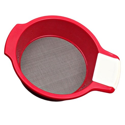 휴대용 밀가루 체 이동식 스크레이퍼 내구성 60 메쉬 ABS Bakeware 커피 밀가루 설탕 용 플라스틱 원형 밀가루 체, 빨간색, ABS 플라스틱