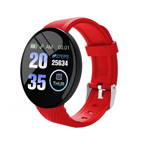 D18 Smartwatch 여러 스포츠 모드가있는 원형 컬러 스크린 전화 정보 알림 사진 음악 복용 스마트 팔찌, 빨간색, 30cm, GPS