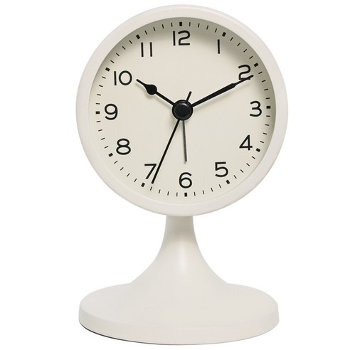 COVERONE 노르딕 라운드 무음 탁상 알람 시계, 화이트 8cm*12.6cm
