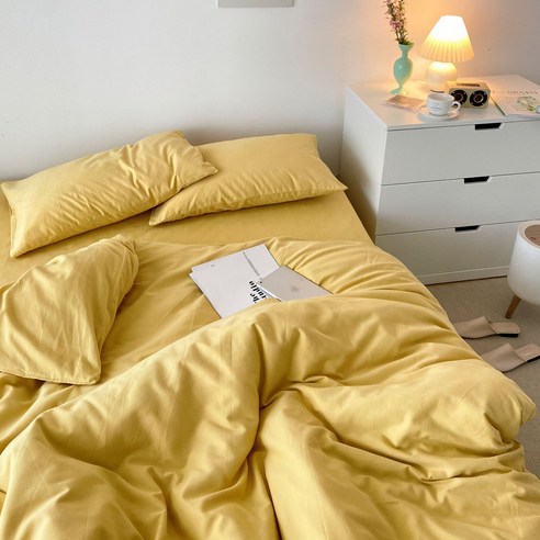 침대용품 1.8m 침대 시트 삿갓 단색 심플한 이불 커버, 옥수수색