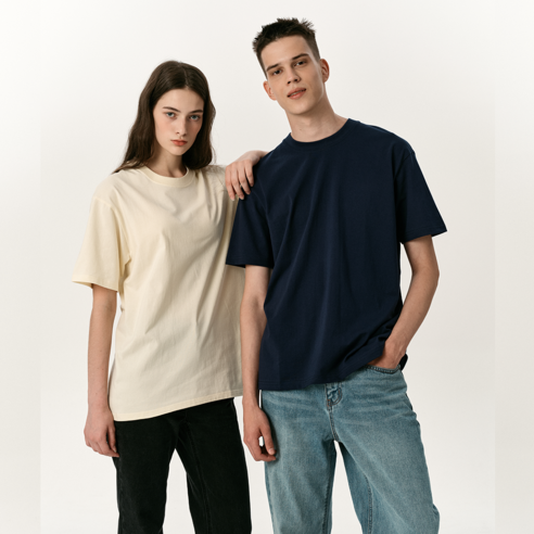 오버핏 빅사이즈 레이어드 무지 반팔 면 티셔츠