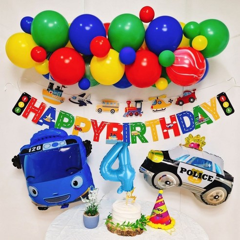 스마일파티 타요 풍선 생일파티세트 자동차풍선, 4세