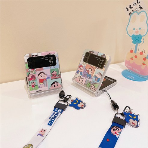 귀여운 짱구 캐릭터로 장식된 강력한 보호 기능을 갖춘 갤럭시 Z 플립4용 AOHAO 짱구 힌지보호 스트랩 케이스