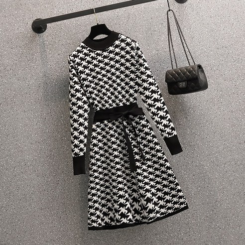 리얼 샷 대형 여성 의류 가을 겨울 새로운 우아한 서양식 스웨터 드레스 나이 감소 슬리밍 드레스