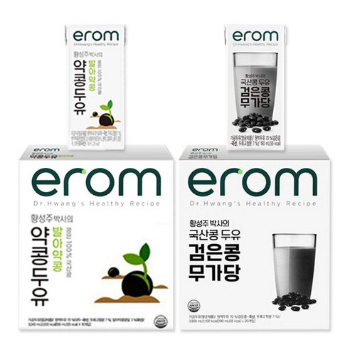 황성주 국산 검은콩무가당 2박스+ 발아약두콩두유 2박스 16팩 x 4박스(64팩) 190ml, 64개