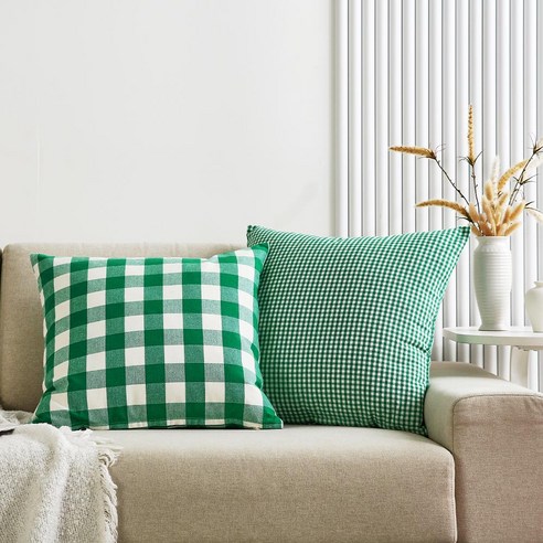 포근한 일상 속 작은 변화, 모던하우스 리사이클 코튼믹스 체크 쿠션커버 2종 세트 쿠션커버