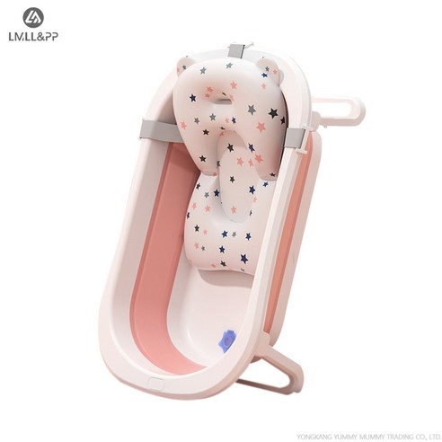 [한정이벤트]LMLL&PP 휴대용 접이식 아기욕조 욕조, 욕조+공중부양용 패드, 1개, 분홍색