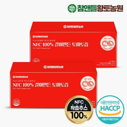 (3+1)참앤들황토농원 NFC 100% 갈아만든 토마토즙 100mlx30포 1박스, 100ml, 30개