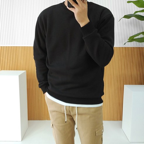 로니제이 남녀공용 오버핏 데일리 면 쭈리 기모 코튼 무지 맨투맨