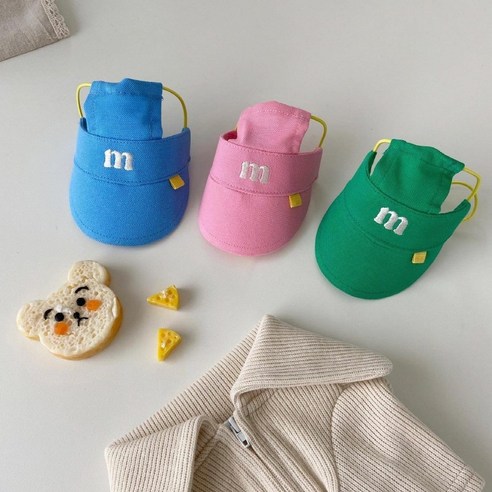 오늘멍냥 M로고 강아지 애견 자외선차단 썬캡 모자, 1개, 핑크