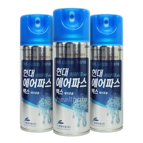 현대약품 에어파스 맥스 200ml x 3개 / 뿌리는 스프레이파스 쿨파스, 1개입